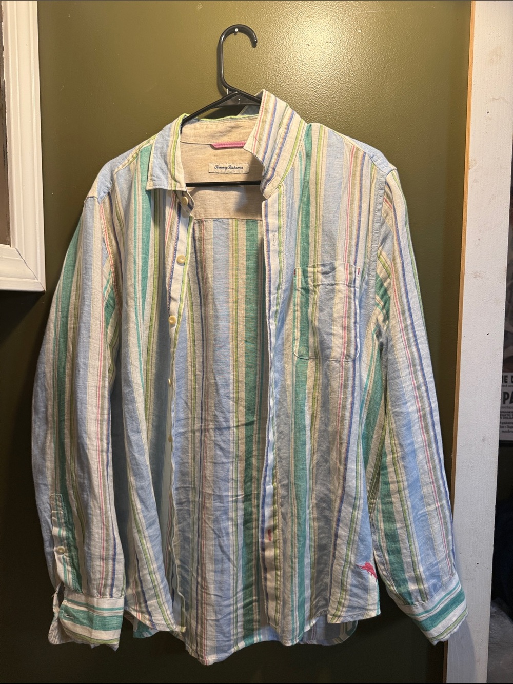 Tommy Bahama Blue and Green Striped Button-Down Shirt